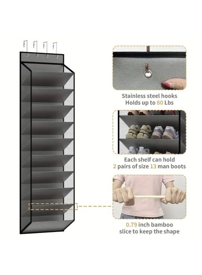 Hanging Shoe Organizer 20 Pair 10 Tier With 4 Metal Hooks Black Mesh Door Storage - Image 5